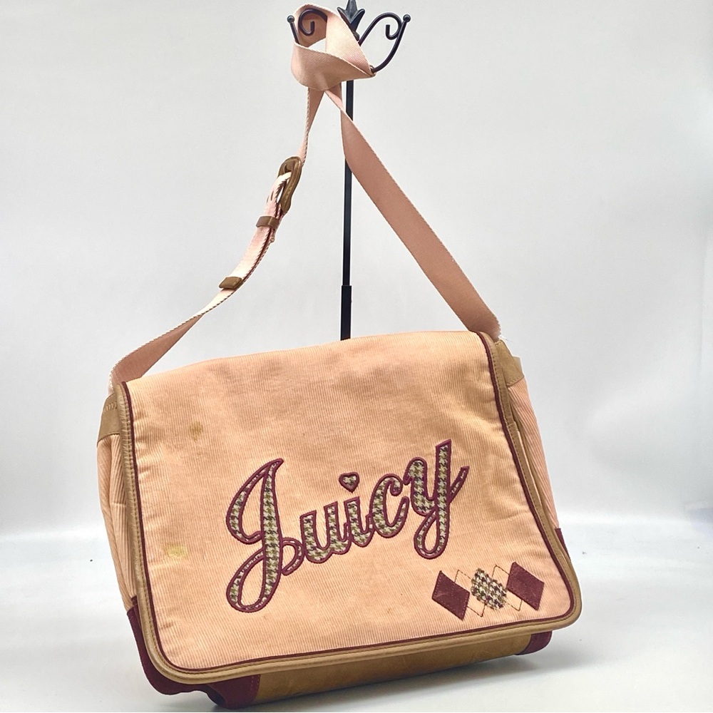 Vintage Rare Juicy Couture Pink and Brown Crossbody Bag Corduroy Messenger Bag
